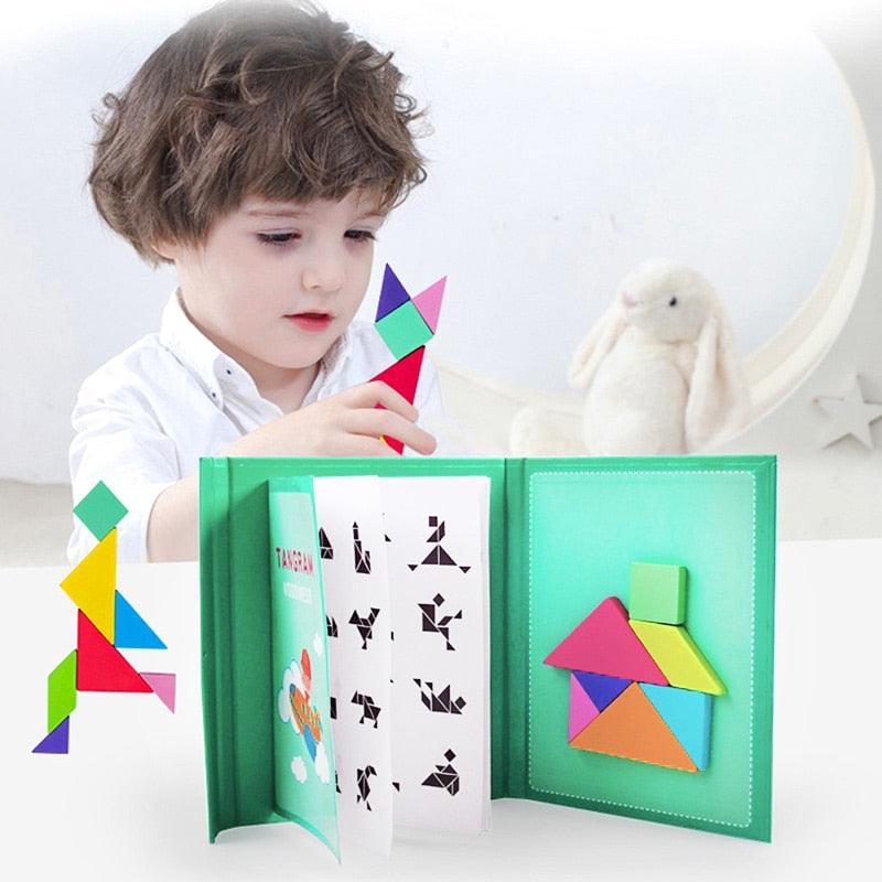 Magnetic Tangram Puzzle Book Portable Preschool Baby Kids Toys Intelligence Jigsaw Puzzle Wooden Educational Toys - JigyasaLLC